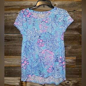 Lilly Pulitzer Etta V-Neck Top in Blue Ibiza Now You Sea Me. Size XS